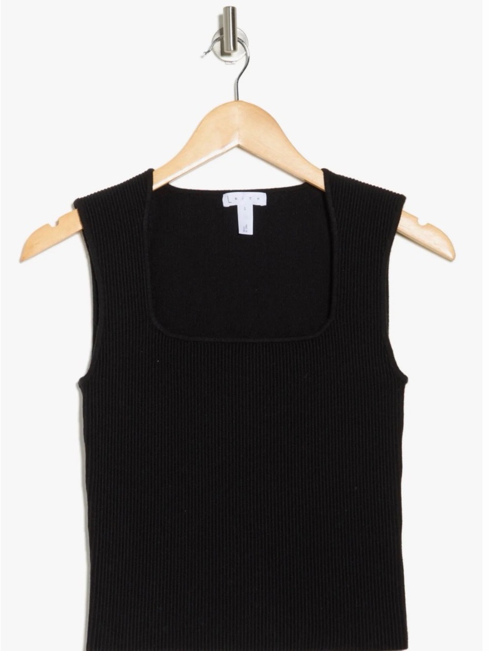 Leith Black Ribbed Square-Neck Tank